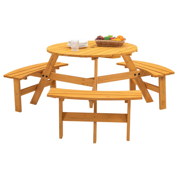 6-Person Outdoor Wooden Picnic Table W 3 Benches For Patio, Backyard, Garden