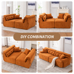ORANGE COMPRESSION SOFA 4-seater Combined Sofa, Wood Grain Chenille Fabric