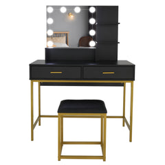 Black, Particleboard, Steel Frame, Two-drawer, Dressing Table Set, Light Luxury
