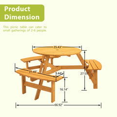 6-Person Outdoor Wooden Picnic Table W 3 Benches For Patio, Backyard, Garden