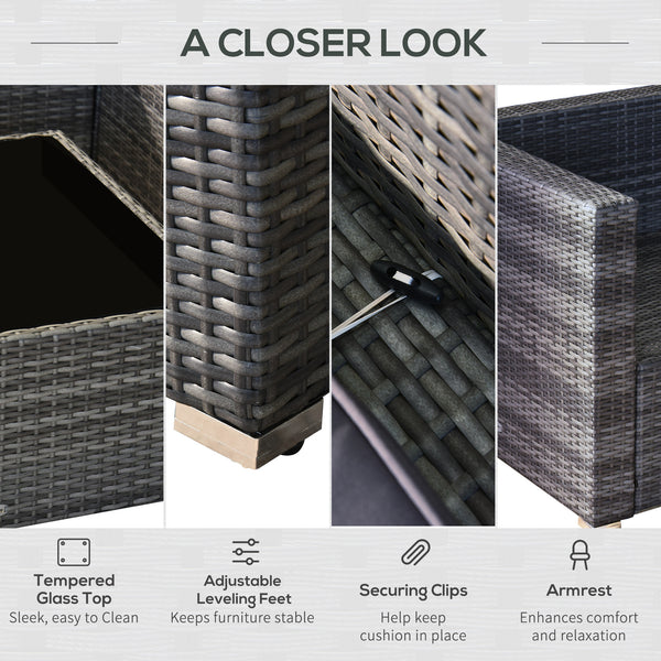 7 Piece Wicker Patio Furniture For Backyard Outdoor Sectional Sofa With Cushions  Tempered Glass Coffee Table Pillows Gray