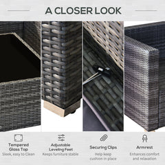 7 Piece Wicker Patio Furniture For Backyard Outdoor Sectional Sofa With Cushions  Tempered Glass Coffee Table Pillows Gray