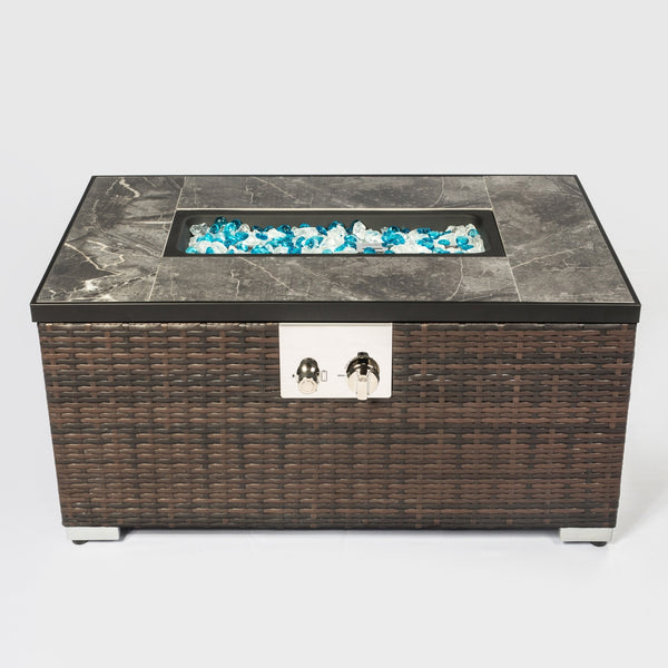 Outdoor Fire Table Propane Pit Rattan With Tile Tabletop