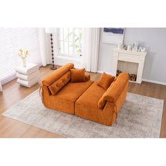 ORANGE COMPRESSION SOFA 4-seater Combined Sofa, Wood Grain Chenille Fabric