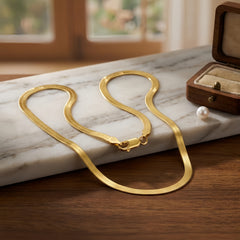 Sleek Elegant High Quality Gold Plated Herringbone Chain Necklace