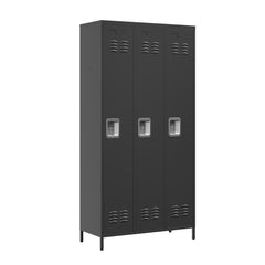 3 Door Metal Lockers With Lock For Employees,Storage Locker Cabinet  For Home Gym Office School Garage,Black