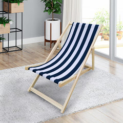 Wood Sling Chair Blue Stripe Broad Blue Stripe  Dark Blue Folding Chaise Lounge Chair