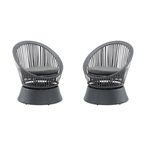 Set Of 2  26.7 Modern Gray Wicker Lounge Chair With Rattan And Iron Frame, Featuring A Stylish Round Design, Perfect For Living Room, Patio, Or Balcony Relaxation