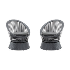 Set Of 2  26.7 Modern Gray Wicker Lounge Chair With Rattan And Iron Frame, Featuring A Stylish Round Design, Perfect For Living Room, Patio, Or Balcony Relaxation