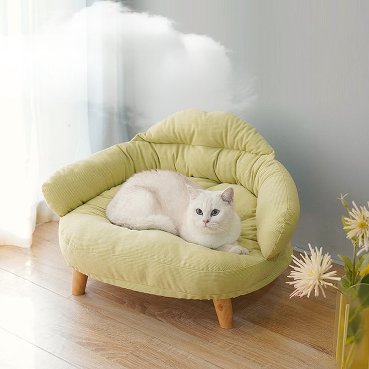 Plush Elevated Fabric Indoor Pet Bed with Solid Wood Legs