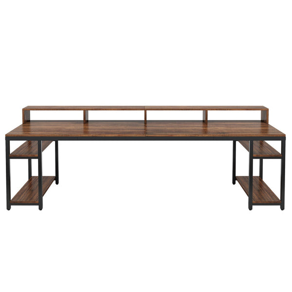 Long Double Computer Office Desk With Storage Shelves