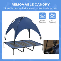 48" x 36" Elevated Portable Dog Cot Cooling Pet Bed with UV Protection Canopy Shade, Dark Blue