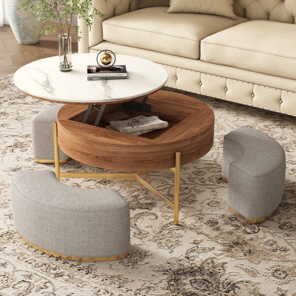 Nesting Coffee Table With Storage & 3 Stools