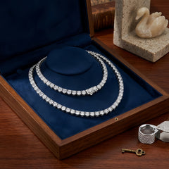 925 Sterling Silver Elegant Double-Strand CZ Necklace with Central Pendant