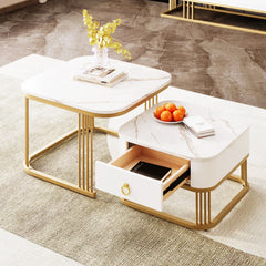 Nestable Coffee Table High Gloss Marble Exterior