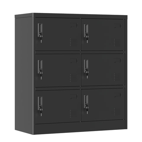 6-Door Employee Storage Locker, Metal Lockers For Office, Gym, School, And Homewith Card Slot Black