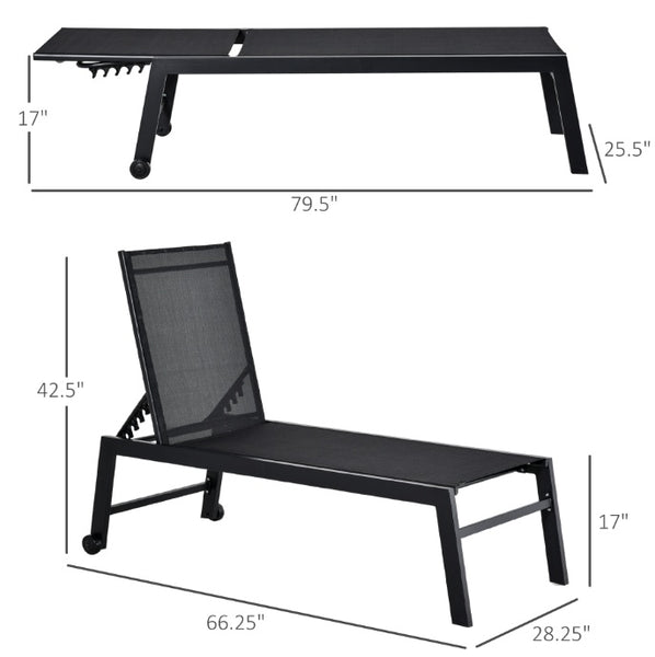 Chaise Lounge Chair Black With Wheels Adjustable Backrest
