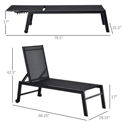 Chaise Lounge Chair Black With Wheels Adjustable Backrest