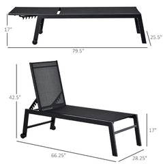 Chaise Lounge Chair Black With Wheels Adjustable Backrest