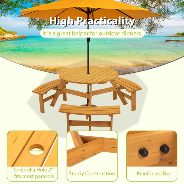 6-Person Outdoor Wooden Picnic Table W 3 Benches For Patio, Backyard, Garden