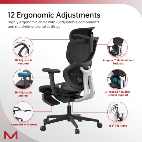 Ergonomic Office Chair With Footrest Soft Rubber Lumbar Support