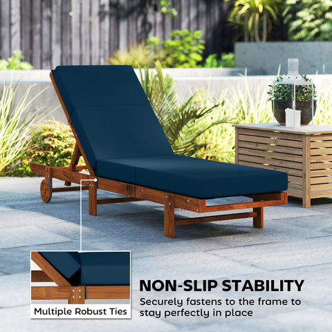 Set of 2 Chaise Lounge Cushion, 4" Thick Outdoor Lounge Chair Cushions with Ties for Patio, 21" x 72 ", Navy Blue
