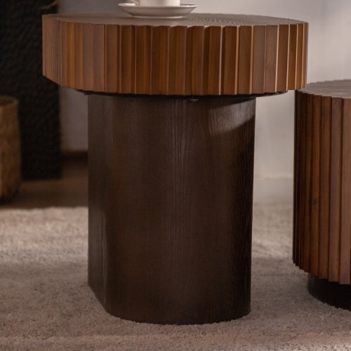Modern Stylish Wooden Circle Fluted Table For Living Room