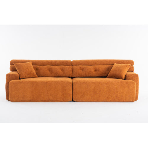 ORANGE COMPRESSION SOFA 4-seater Combined Sofa, Wood Grain Chenille Fabric
