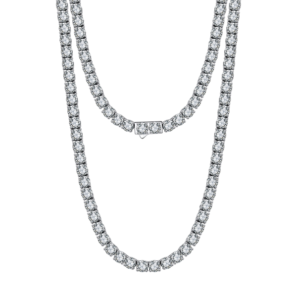 925 Sterling Silver Elegant Double-Strand CZ Necklace with Central Pendant