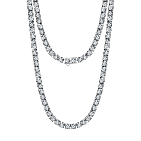925 Sterling Silver Elegant Double-Strand CZ Necklace with Central Pendant