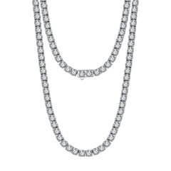 925 Sterling Silver Elegant Double-Strand CZ Necklace with Central Pendant