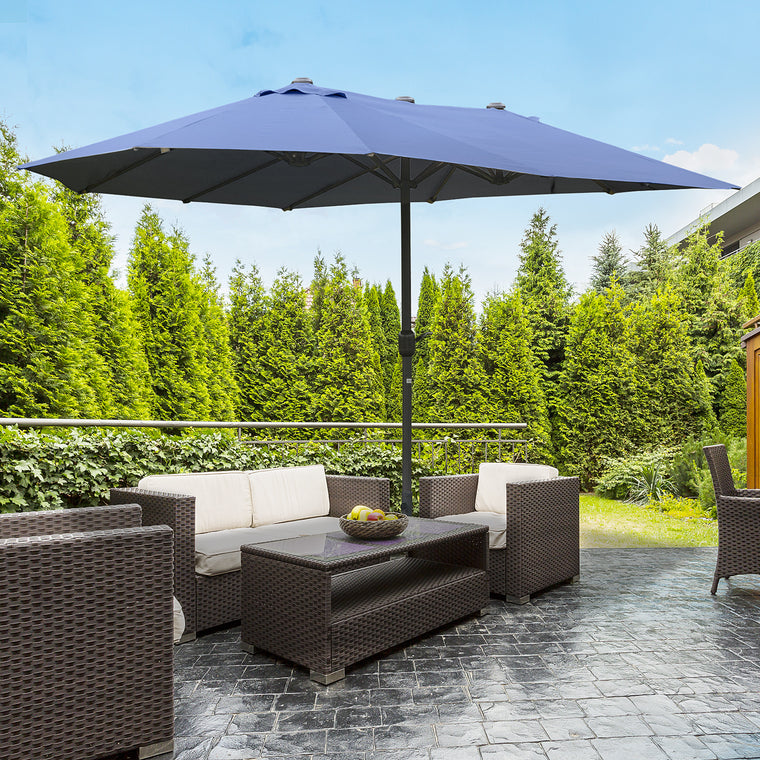15ft Double-Sided Patio Umbrella Rust-Resistant Steel Umbrella For Poolside Shade
