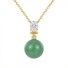925 Sterling Silver Elegant Green Jade Sphere Pendant with Oval Gemstone Accent