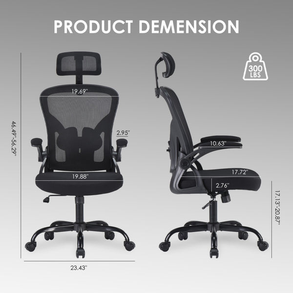 Ergonomic Office Chair, Home Office Desk Chair With Headrest, High Back Computer Chair With Armrests And Adjustable Lumbar Support For Home Office Study Room, Black