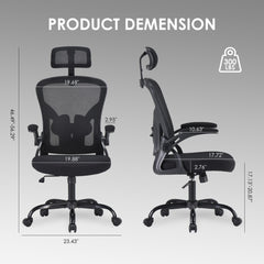 Ergonomic Office Chair, Home Office Desk Chair With Headrest, High Back Computer Chair With Armrests And Adjustable Lumbar Support For Home Office Study Room, Black