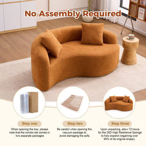LY 042 S Curved Chenille Sectional Sofa  Dual-Depth  21.3x  26.8, Beige, No Assembly, Compact For Small Spaces, 400 Lbs, 66.9 L