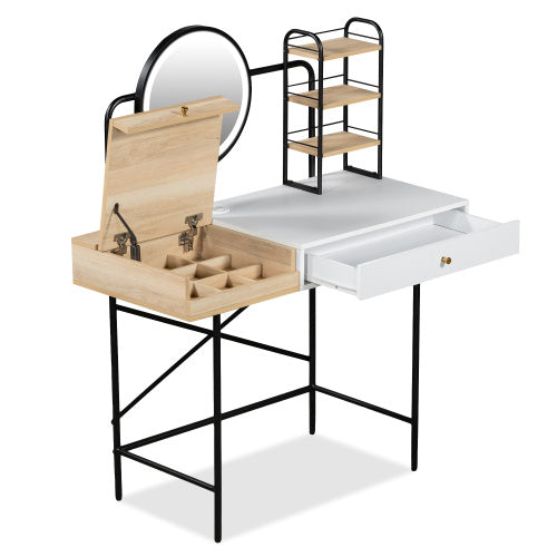 Makeup Vanity Desk With 3-Mode Lighted Mirror & Wireless Charging Station