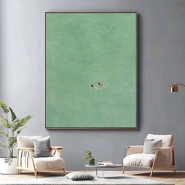 Swimming Into The Sea Green Ocean Hand Painted Oil Painting
