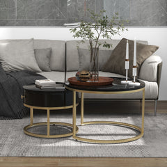 Nesting Tables With Storage Gold Metal Frame Legs And Marble Pattern