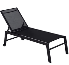 Chaise Lounge Chair Black With Wheels Adjustable Backrest