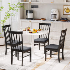 Wooden Dining Chairs Set Of 4, Farmhouse Upholstered Kitchen Chairs With Rubber Wood Frame, Black And Gray