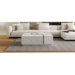 Rectangular Sliding Top Coffee Table With 2 Drawers And 2 Hidden Storage For Living Room
