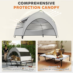Elevated Dog Bed with Removable Canopy, Portable Outside Raised Pet Cot with Cooling Pad, Storage Bag, 42" x 30" x 37"