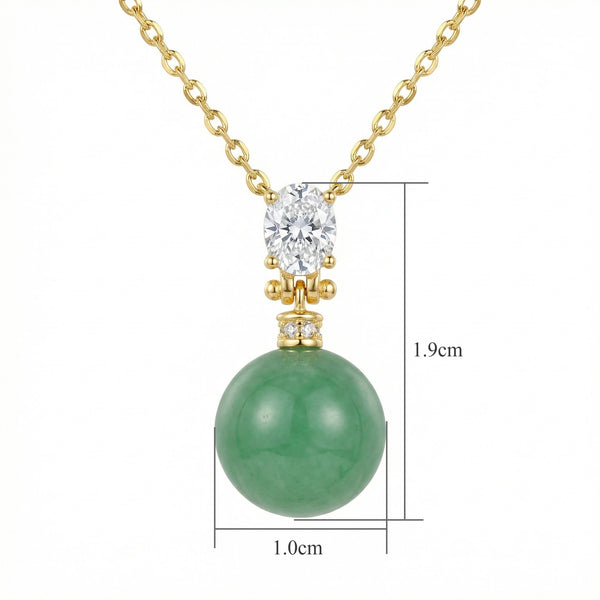 925 Sterling Silver Elegant Green Jade Sphere Pendant with Oval Gemstone Accent