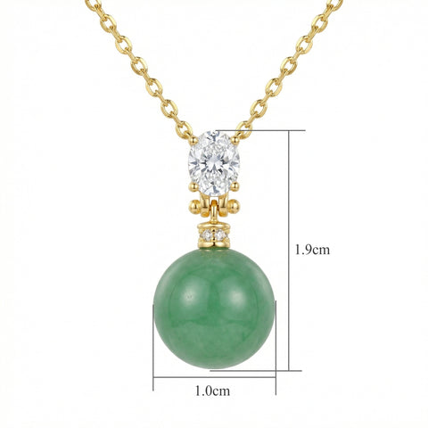 925 Sterling Silver Elegant Green Jade Sphere Pendant with Oval Gemstone Accent