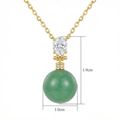 925 Sterling Silver Elegant Green Jade Sphere Pendant with Oval Gemstone Accent