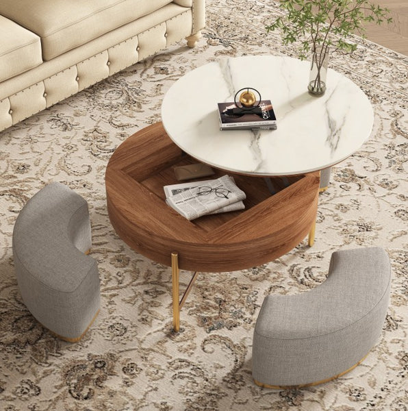 Nesting Coffee Table With Storage & 3 Stools