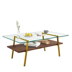 Modern Rectangle Coffee Table with Tempered Glass Tabletop