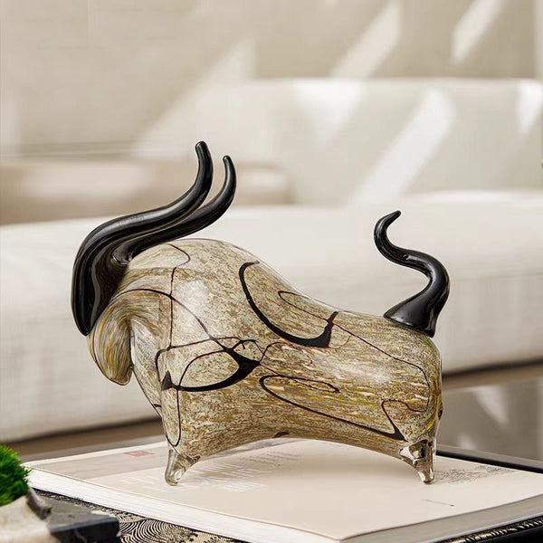 Luxury Handmade Glass Bull And Vitreous Art Decor Piece