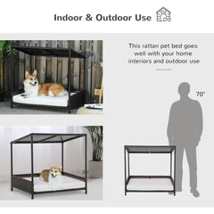 Wicker Dog House Raised Rattan Puppy Bed Cat Shelter for Indoor Outdoor Garden Patio Pet Sofa with Removable Cushion for Medium Sized Pet Brown